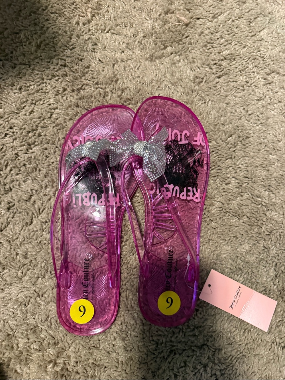 Juicy Couture Pink Jelly Sandals with Silver Bow - Size 9